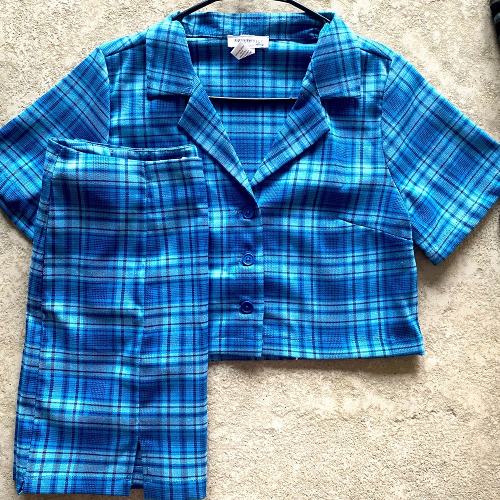 Zumiez two-piece blue plaid skirt set